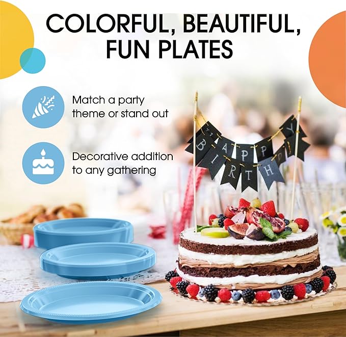Exquisite Party Solids Light Blue Plastic Plates For Party Supplies 10" Light Blue Disposable Plates Heavy Duty 50 Pcs Plastic Dinnerware Sets Heavy Duty 350 GSM Disposable Dinnerware Set