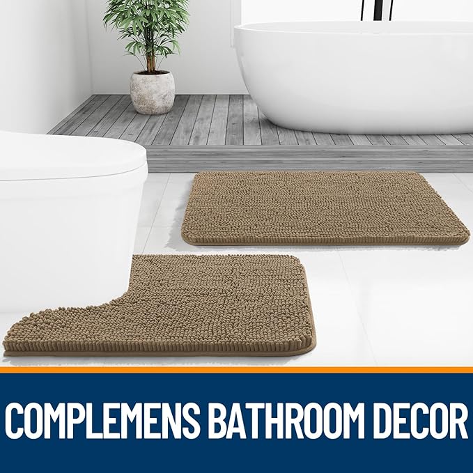 OLANLY Bathroom Runner Rugs 44x24, Extra Soft Absorbent Chenille Bath Rugs, Rubber Backing Quick Dry, Machine Washable Long Bath Mats for Bathroom Floor, Tub and Shower, Home Decor Accessories, Tan