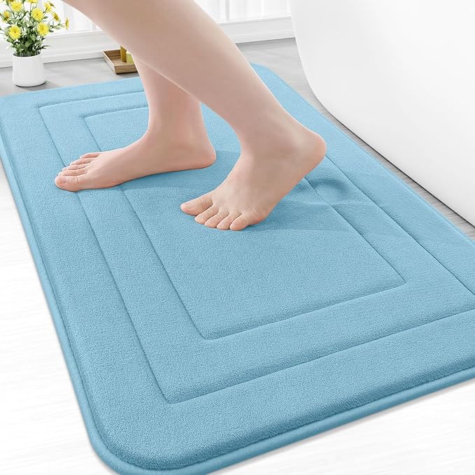 Arotive Memory Foam Bathroom Rug Mat 30x20, Ultra Soft and Absorbent Bath Mat, Machine Wash Dry, Comfortable Bath Rug Carpet for Bathroom Floor, Tub and Shower, Blue