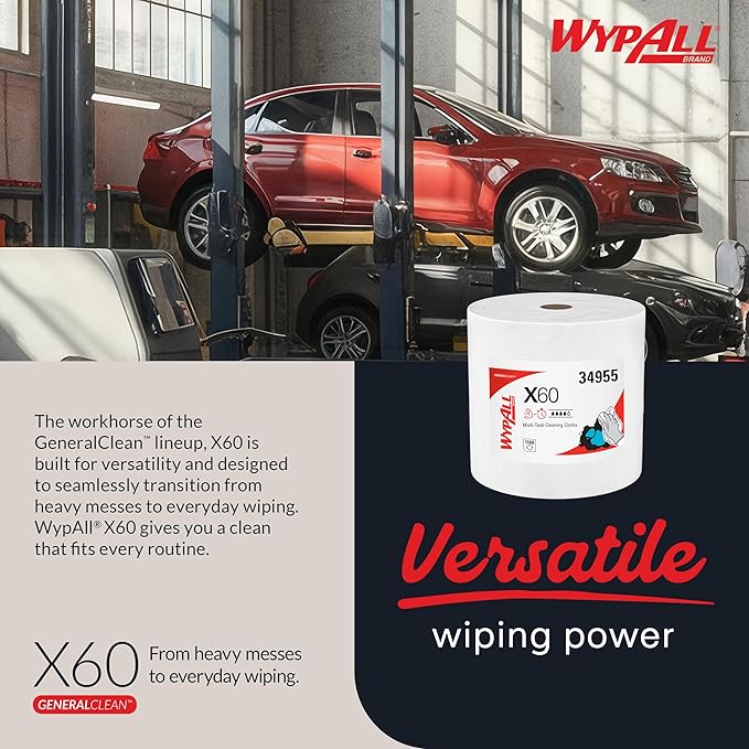 WypAll GeneralClean X60 Cloths Multi-Task Cleaning Wipes, Jumbo (34955), Strong and Absorbent Towels, White (1 Roll of 1,100 Sheets, 1,100 Sheet Total)