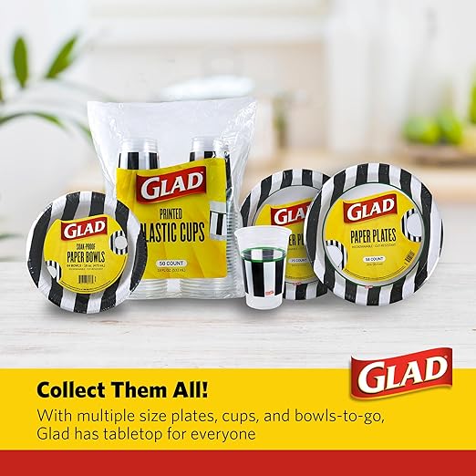 Glad Everyday Clear Plastic Cups with Referee Football Print - Sturdy Disposable Drinking Cups for Game Day, Parties, and Everyday Use, Recyclable #5 Plastic, 18 oz, 50 Count