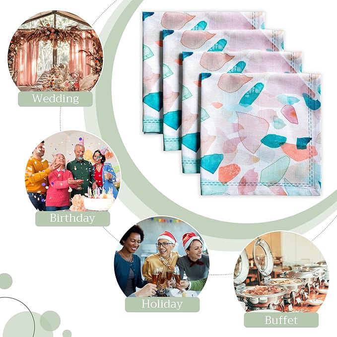 Maison d' Hermine 100% Cotton Cloth Napkins Set of 4 Everyday Reusable Square Napkins Cloth Washable Dinner Party Wedding Restaurant Hotel Kitchen Spring Summer (Summer Picnic, 20" x 20")
