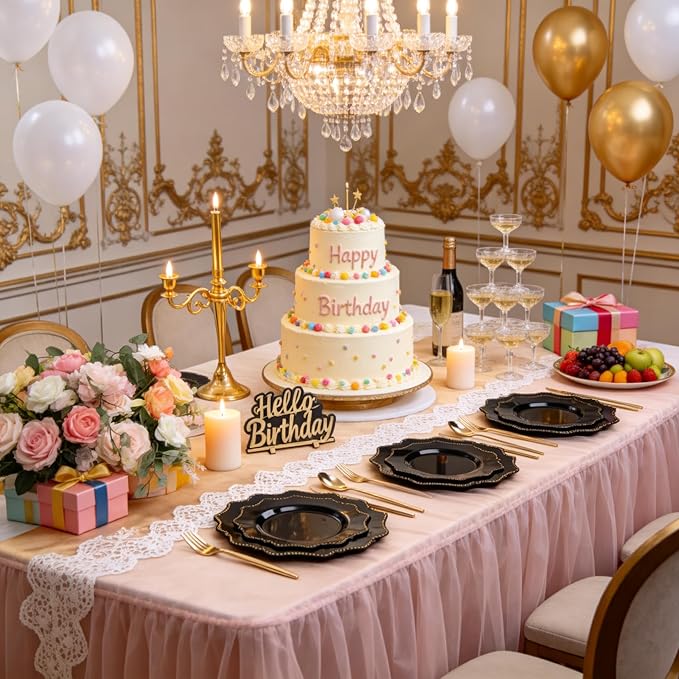 COLOSUS 60pcs Black and Gold Plastic Plates Set, Gold Black Party Plates, 30pcs Dinner Plates and 30pcs Salad/Dessert Plates for Wedding, Party, Anniversary, Daily Use