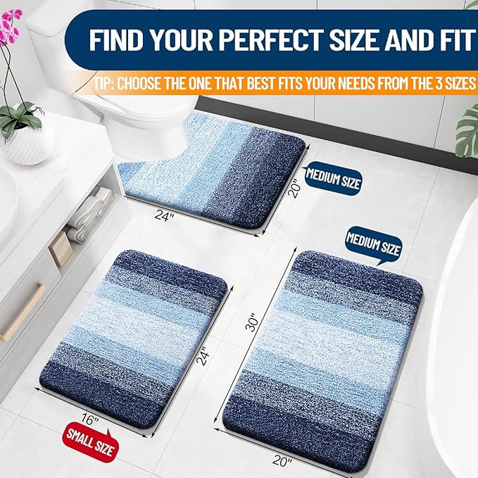 OLANLY Bathroom Runner Rugs Mat 44x20, Extra Soft Absorbent Microfiber Bath Rugs, Rubber Backing, Quick Dry, Washable Long Bath Mats for Bathroom Floor, Tub and Shower, Home Decor Accessories, Navy