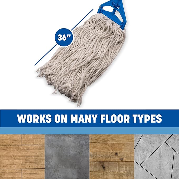 SPARTA Flo-Pac Cotton Mop Head, Cut-End, Narrow Band with White Band for Organized Cleaning, 36 Inches, Tan
