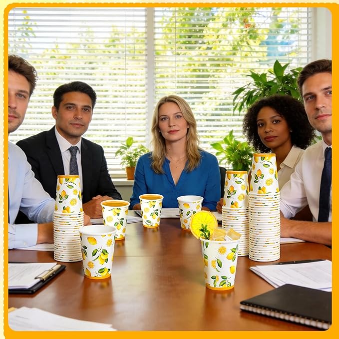 Umigy 100 Pcs Lemonade Paper Cups Disposable Lemonade Stand Cups Bathroom Mouthwash Drinking Disposable Mugs for Summer Party Picnics Barbecues Traveling Hot Cold Beverage Water Juice (12 oz)