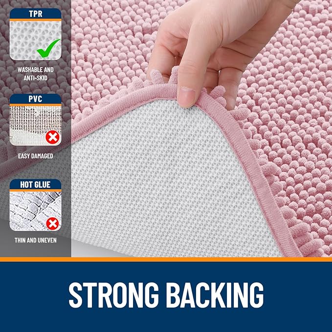OLANLY Bathroom Runner Rugs 47x17, Soft Absorbent Chenille Bath Rugs, Rubber Backing Quick Dry, Machine Washable Long Bath Mats for Bathroom Floor, Tub and Shower, Home Decor Accessories, Dusty Rose