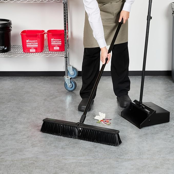 Restaurantware-BROOM HEAD ONLY: Clean Tek Professional 23.62-Inch Push Broom Head, 1 Heavy-Duty Cleaning Tool - Handle Sold Separately, Fine Flagged Bristles, Black Plastic, Outdoor Use