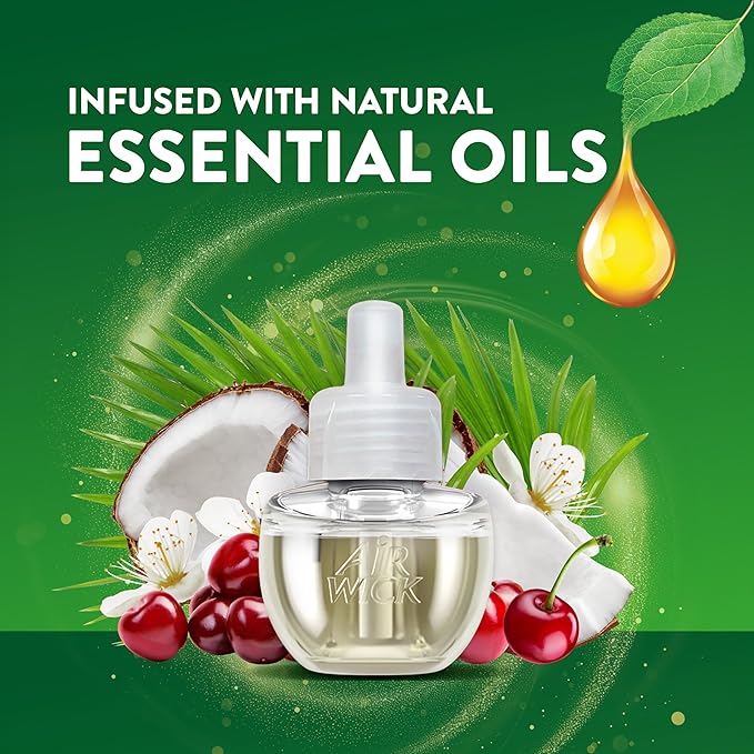Air Wick Plug In Scented Oil Refill, Infused with Essential Oils, Plug In Air Fresheners for Home, Paradise Retreat, 4 ct
