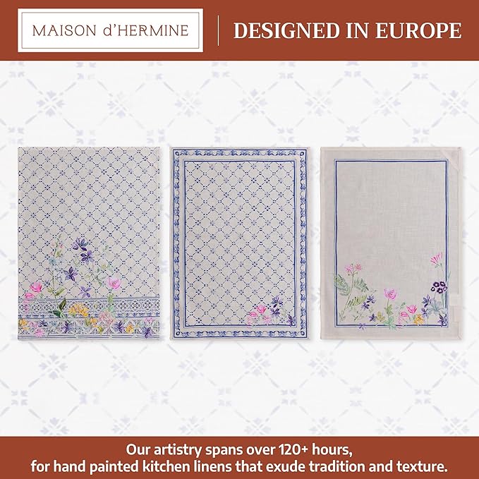 Maison d' Hermine Kitchen Towels Set of 3 100% Cotton 27.50" x 20" Reusable Cloth Tea Dish Towels Absorbent with Hanging Loop for Kitchen Farmhouse Hotel Spring Summer - Faience