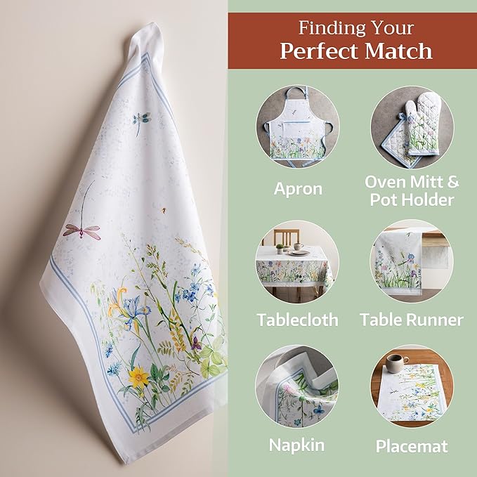 Maison d' Hermine Kitchen Towels Set of 3 100% Cotton 27.50" x 20" Reusable Cloth Tea Dish Towels Absorbent with Hanging Loop for Kitchen Farmhouse Hotel Spring Summer - Fleurs De Mai
