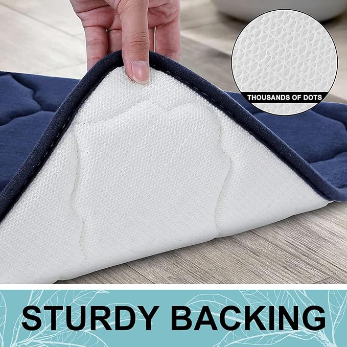 OLANLY Memory Foam Bath Mat Rug 59x20, Ultra Soft and Absorbent Bathroom Rugs, Non-Slip, Comfortable, Machine Washable Bath Carpet for Bathroom Floor, Tub, Shower and Home Decor Accessories, Navy