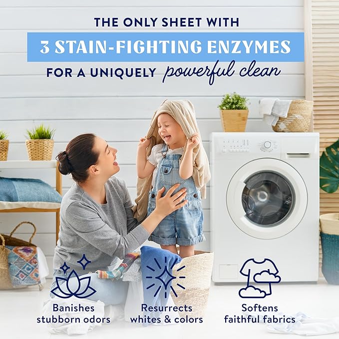 Cleancult Laundry Detergent Sheets - Resealable Box - 3 Stain Fighting Enzymes - Fresh Linen - 60 Loads - Free of Harsh Chemicals - No Mess - No Plastic Waste