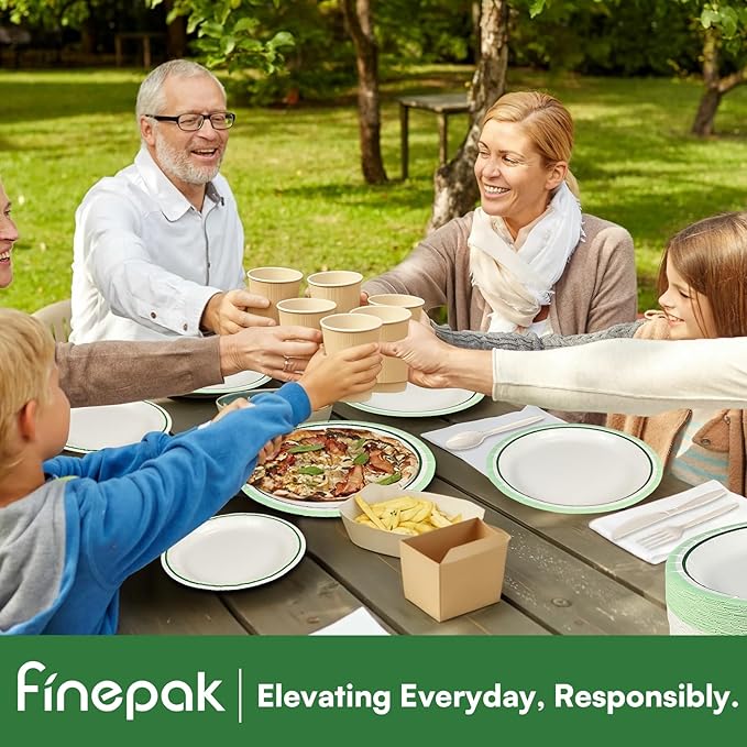 Paper Plates Disposable with Cutlery, 50 Serves Dinner Plates Sets, Heavy Duty Plates Disposable Supplies for Graduation/Retirement Party, Picnic, BBQ, Microwave, Breakfast, Lunch & Dinner