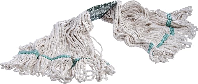 SPARTA 369551B00 Cotton Mop Head, Loop-Ended, 5 Inch Color-Coded Green Headhand for Organized Cleaning, Medium - 36 Inches Long, White with Green Band, (Pack of 12)
