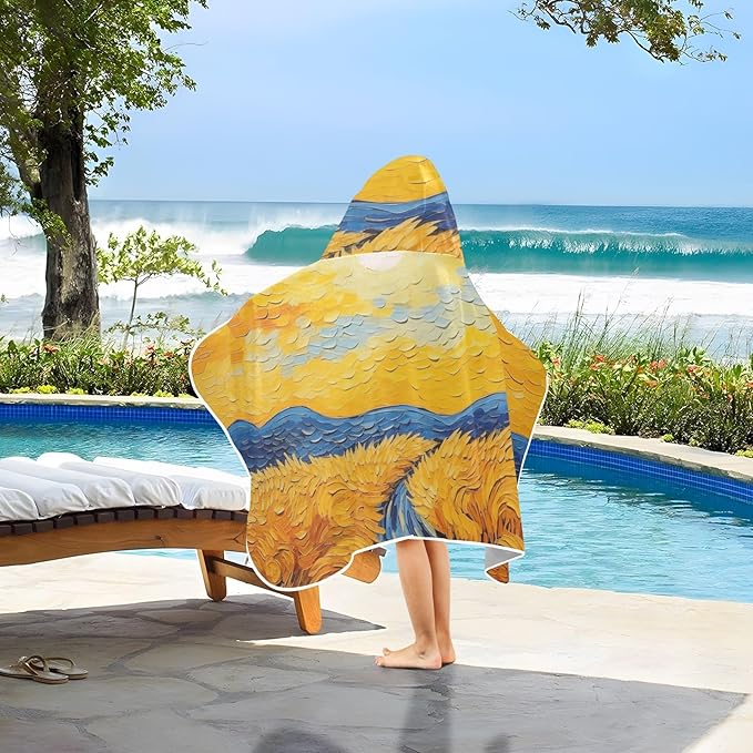Hooded Towel for Kids Wheat Field Painting Beach Wrap Bath Towels 50x23.5in