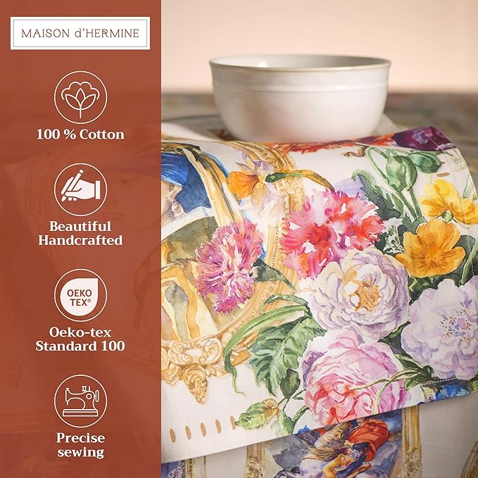 Maison d' Hermine 100% Cotton Cloth Napkins Set of 4 Everyday Reusable Square Napkins Cloth Washable Dinner Party Wedding Restaurant Hotel Kitchen Spring Summer (Masterpiece, 20" x 20")
