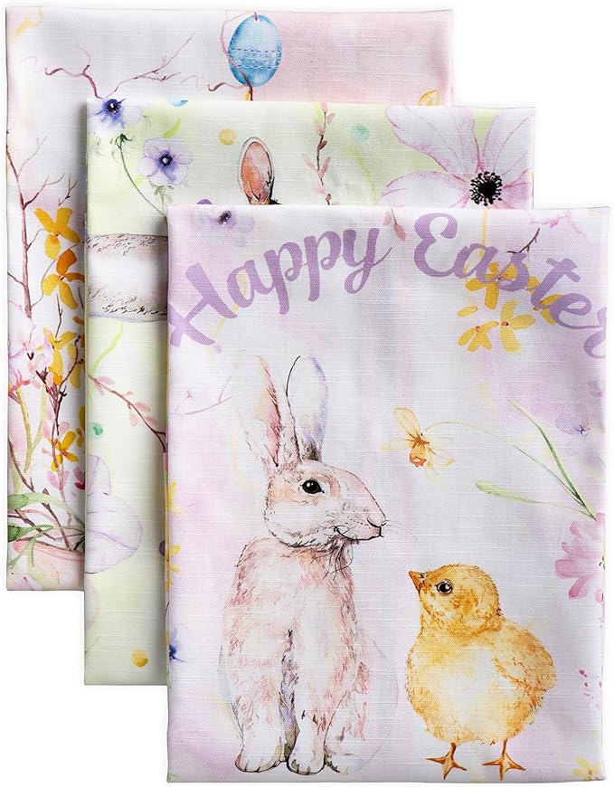 Maison d' Hermine Kitchen Towels Set of 3 100% Cotton 27.50" x 20" Reusable Cloth Tea Dish Towels Absorbent with Hanging Loop for Kitchen Farmhouse Hotel Spring Summer - Easter Zest