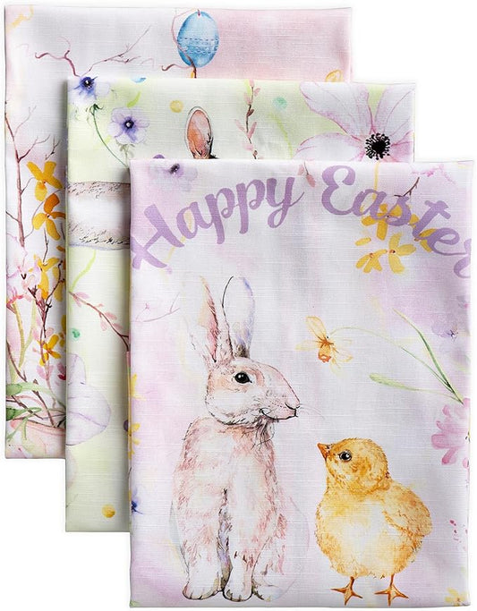 Maison d' Hermine Kitchen Towels Set of 3 100% Cotton 27.50" x 20" Reusable Cloth Tea Dish Towels Absorbent with Hanging Loop for Kitchen Farmhouse Hotel Spring Summer - Easter Zest