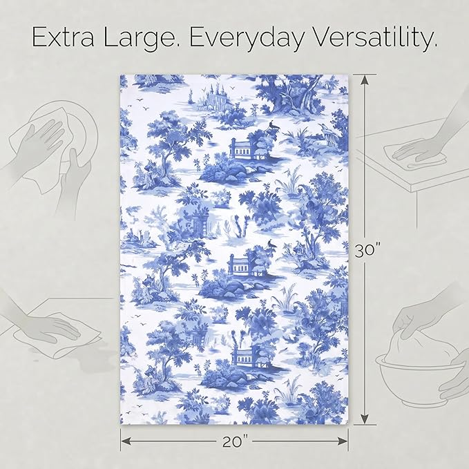 Urban Villa Kitchen Towels Set of 6 French Toile Kitchen Towels 20X30 Inches 100% Cotton Highly Absorbent Kitchen Towels Premium Quality Ultra Soft Mitered Corners KitchenTowels