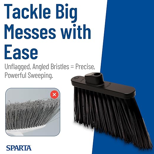 SPARTA Plastic Broom Head, Angled, Un-Flagged for Large Debris Indoor, Outdoor, Home, Restaurant, Lobby, Office, 12 Inches, Black