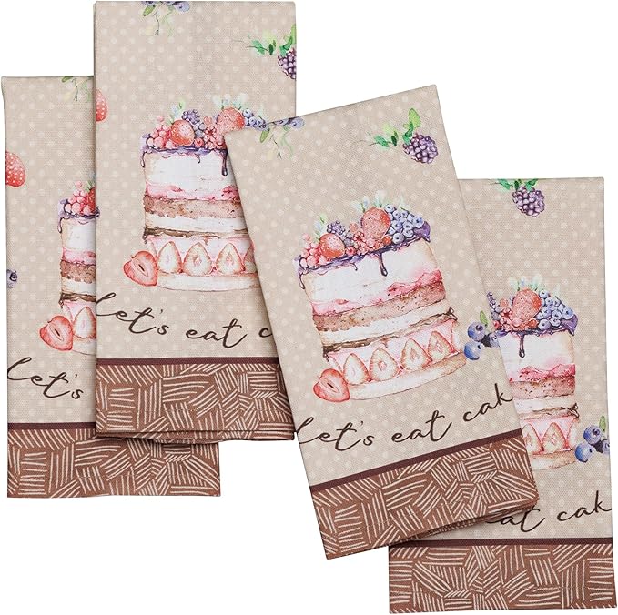 Maison d' Hermine 100% Cotton Cloth Napkins Set of 4 Everyday Reusable Square Napkins Cloth Washable Dinner Party Wedding Restaurant Hotel Kitchen Spring Summer (Cakes, 18" x 18")