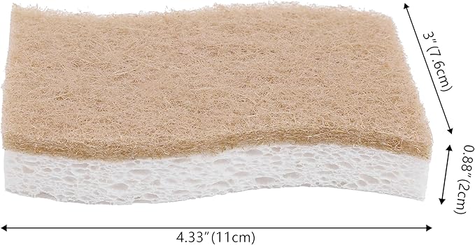 happimess WPE2000A-24SET Natural Plant Based Non-Scratch Sisal Hemp/Cellulose Scrubbing Dish Sponge, Cleaning Sponge for Dishes, Bathroom, Household, Beige/White (Set of 24)