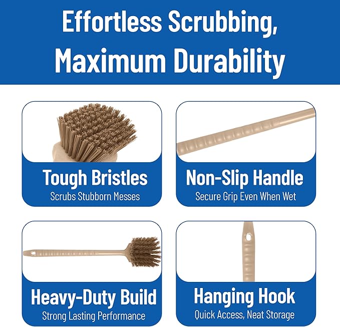 SPARTA 40501EC25 Plastic Large Scrub Brush, Kitchen Brush, Utility Brush With Long Handle For Cleaning, 20 Inches, Tan, (Pack of 6)