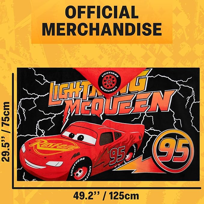 Disney Pixar Cars Bath Towels with Hood for Boys, Ages 2-6, Lightning McQueen Soft and Absorbent Hooded Cotton Beach Towel Wrap, Swimming Pool Poncho, Gifts for Boys (Red/Black Cars)