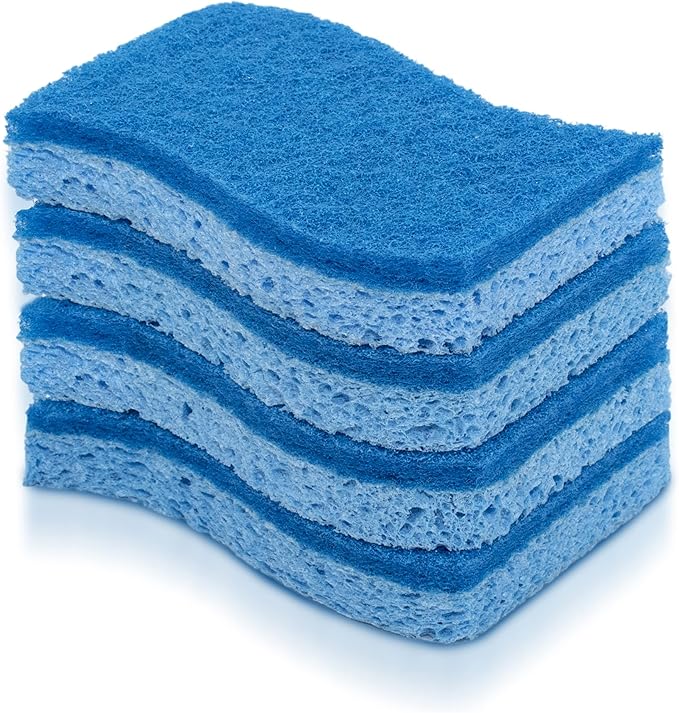 Pine-Sol Non Scratch Scrub Sponges - Double Sided Dish Scrubber Safe for Nonstick Cookware - Kitchen Essentials for Dishwashing and Cleaning, 4 Pack, Blue