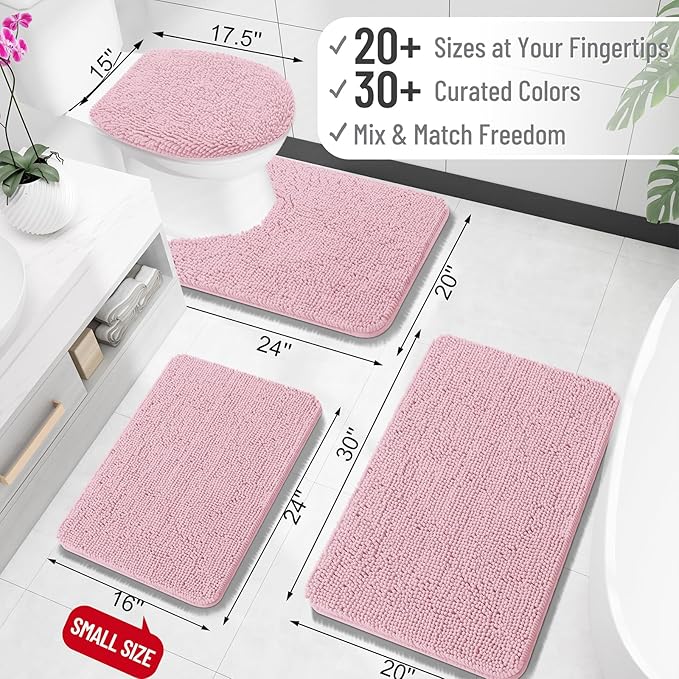 OLANLY Bathroom Runner Rugs 47x17, Soft Absorbent Chenille Bath Rugs, Rubber Backing Quick Dry, Machine Washable Long Bath Mats for Bathroom Floor, Tub and Shower, Home Decor Accessories, Dusty Rose