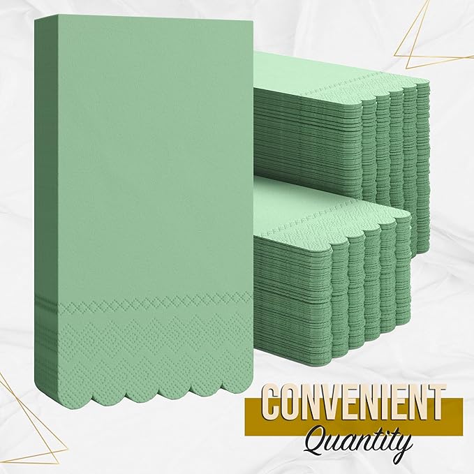 Party Solids Sage Green Scalloped Napkins Disposable 20 Pcs 3-Ply Sage Green Scalloped Dinner Napkins Disposable Decorative for Dinners & Parties, Paper Guest Towels for Bathroom & Party Supplies