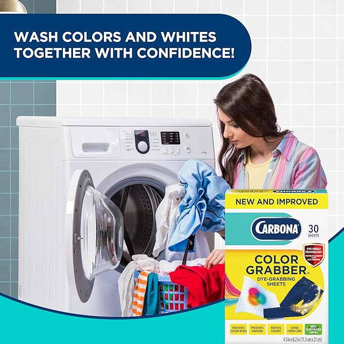Carbona Color Grabber, Prevents Color Runs & Dye Transfer in Mixed Loads, Helps Prevent Graying, Revives Colors, Plant-Based Fibers