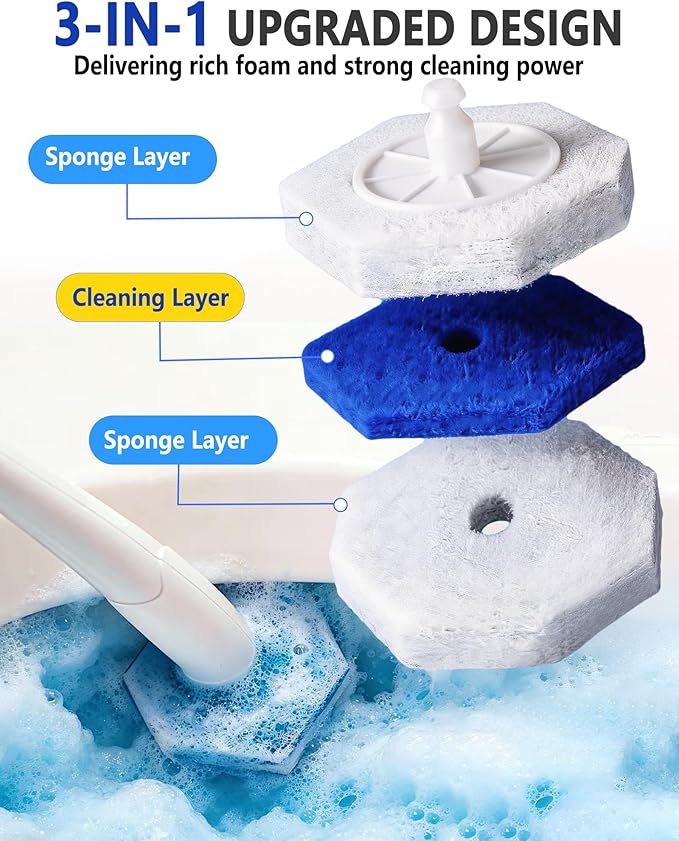 60 Count Toilet Bowl Wand Refills Compatible with Clorox, Disposable Toilet Cleaner Refill Pads, Replacement Brush Heads for Most Toilet Cleaning System, No Falling Apart