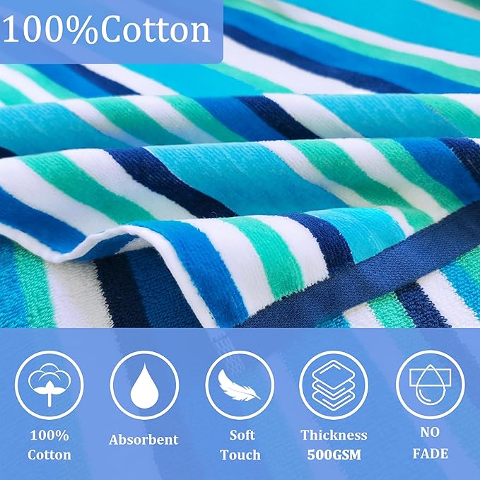 VOOVA & MOVAS Teens Boys Hooded Poncho Towels (8-16Years), 100% Cotton Absorbent Poncho Towel Robe for Kids, Perfect for Pool, Beach, Bath and Gifts, Blue Green Stripe