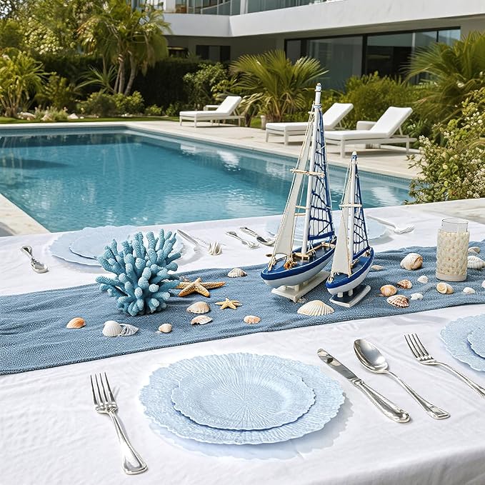 DaYammi 60Pcs Blue Plastic Plates - Light Blue Pates Disposable & Reusable - Heavy Duty Plastic Plates for Party Including 30 Dinner Plate,30 Dessert Plate for Weddings, Birthdays, Dinner Parties