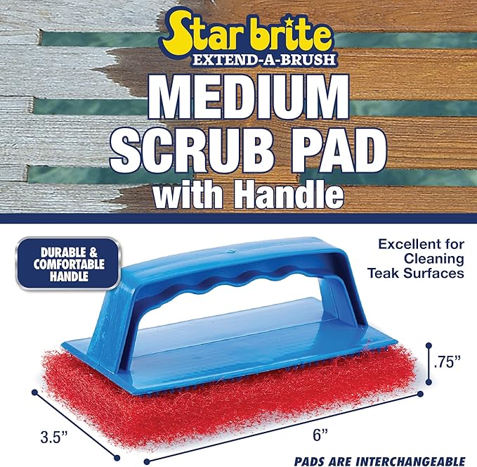 STAR BRITE Medium Red Scrub Pad with Interchangeable Handle - Versatile Cleaning for Most Tasks Including Aluminum Restoration, Teak & Fine Wood Cleaning (Red) Medium (040130)