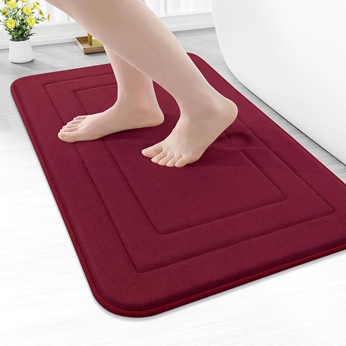 Arotive Memory Foam Bathroom Rug Mat 24x16, Ultra Soft and Absorbent Bath Mat, Machine Wash Dry, Comfortable Bath Rug Carpet for Bathroom Floor, Tub and Shower, Burgundy