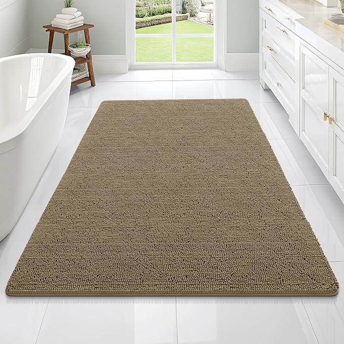 OLANLY Large Bathroom Rugs 70x46, Extra Soft Absorbent Chenille Bath Rugs, Rubber Backing Quick Dry, Machine Washable Bath Mats for Bathroom Floor, Tub and Shower, Home Decor Accessories, Tan