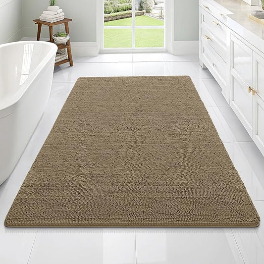 OLANLY Large Bathroom Rugs 70x46, Extra Soft Absorbent Chenille Bath Rugs, Rubber Backing Quick Dry, Machine Washable Bath Mats for Bathroom Floor, Tub and Shower, Home Decor Accessories, Tan