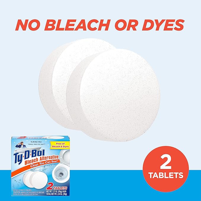 Ty-D-Bol Toilet Bowl Cleaner Tablets, In-Tank Toilet Bowl Tablets, Bleach Alternative, Fragrance Free, 2 Count (Pack of 6)