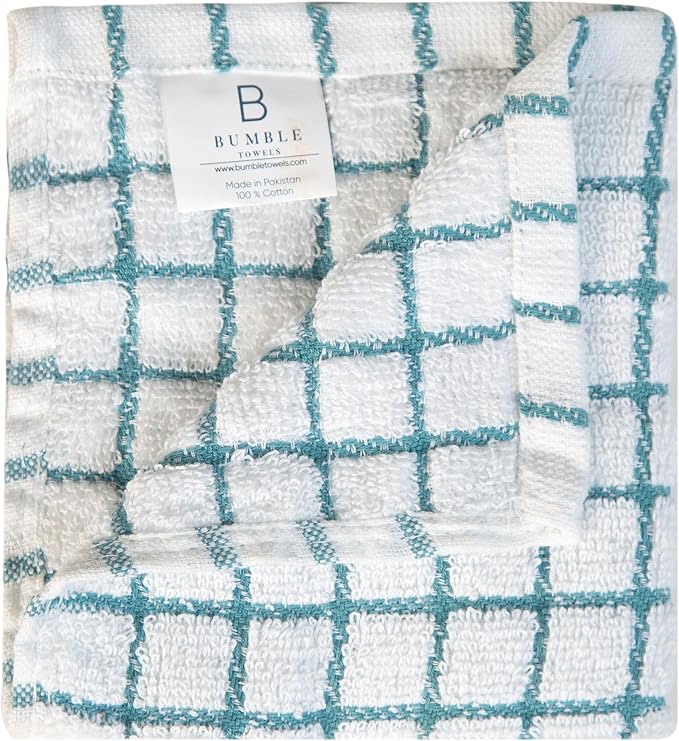 Bumble Dish Cloths (8 Pack) | 12” x 12” | 100% Cotton Kitchen Towels | 406 GSM | Soft, Highly Absorbent & Durable Dish Towels for Kitchen | Multicoloured Checked