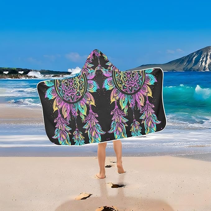 Hooded Towel for Kids Beautiful Feather Decoration Beach Wrap Bath Towels 50x23.5in