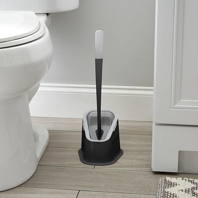 Bath Bliss Toilet Brush | Contoured Design | Flat Brush | Bathroom Cleaning | Discreet Storage Base | Bathroom Cleaning | Black