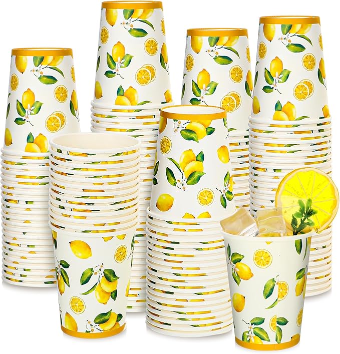 Umigy 100 Pcs Lemonade Paper Cups Disposable Lemonade Stand Cups Bathroom Mouthwash Drinking Disposable Mugs for Summer Party Picnics Barbecues Traveling Hot Cold Beverage Water Juice (12 oz)