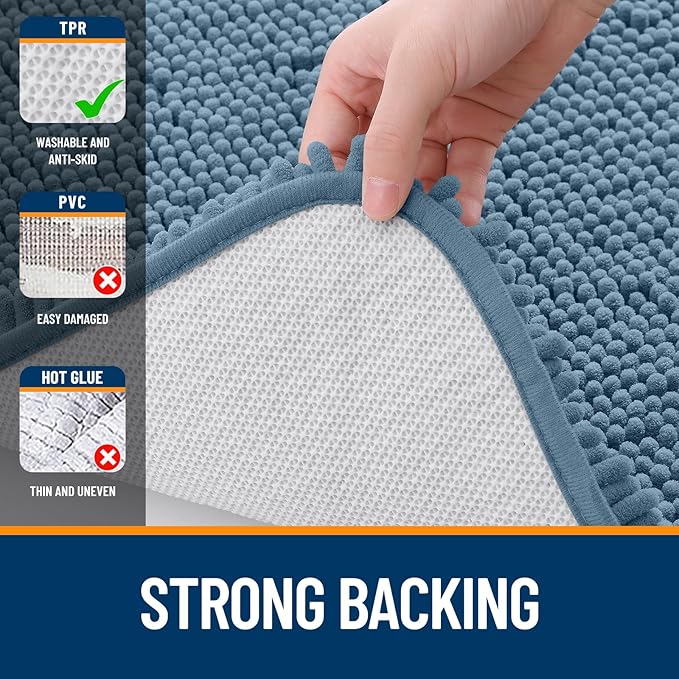 OLANLY Large Bathroom Rugs 40x32, Extra Soft Absorbent Chenille Bath Rugs, Rubber Backing Quick Dry, Machine Washable Bath Mats for Bathroom Floor, Tub and Shower, Home Decor Accessories, Airy Blue