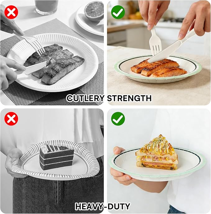 Paper Plates Disposable with Cutlery, 50 Serves Dinner Plates Sets, Heavy Duty Plates Disposable Supplies for Graduation/Retirement Party, Picnic, BBQ, Microwave, Breakfast, Lunch & Dinner