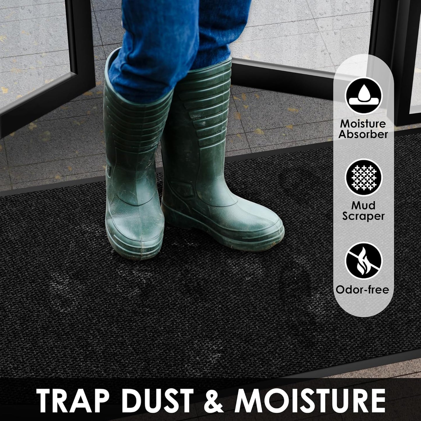 3′ x 57′ Front Door Mat Indoor Outdoor Entrance, Commercial Floor Mat Heavy Duty Dirt Trapper Entryway Doormat, Custom Size Non Slip Rubber Backing Welcome mat, Door Mat for High Traffic Area