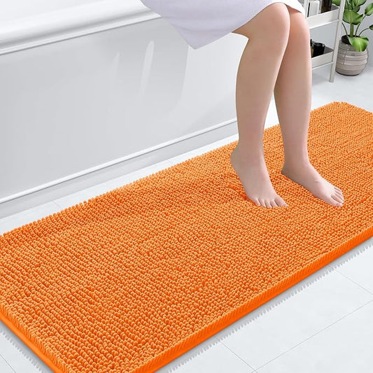 OLANLY Bathroom Runner Rugs 59x24, Extra Soft Absorbent Chenille Bath Rugs, Rubber Backing Quick Dry, Machine Washable Long Bath Mats for Bathroom Floor, Tub and Shower, Home Decor Accessories, Orange