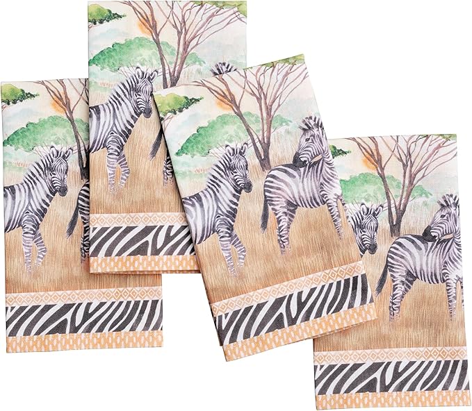 Maison d' Hermine 100% Cotton Cloth Napkins Set of 4 Everyday Reusable Square Napkins Cloth Washable Dinner Party Wedding Restaurant Hotel Kitchen Spring Summer (Zebra Life, 18" x 18")